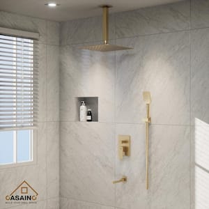 3-Spray Pattern 10 in Ceiling Mount Shower Head, Tub Spout and Functional Handheld, Brushed Gold (Valve Included)