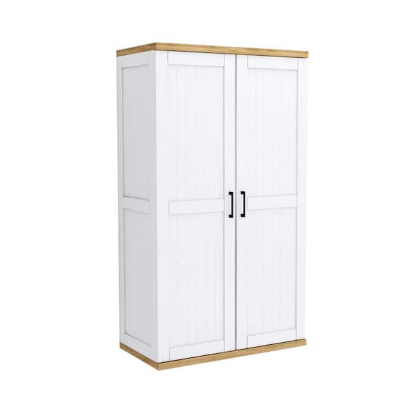 55.1 in. x 30.9 in. x 16.5 in. White Wood Vacuum Storage Cabinet, Laundry Room Cabinet with Doors and Adjustable 4-Shelf