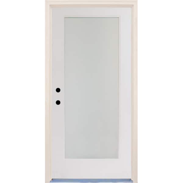 Builders Choice 36 in. x 80 in. Elite Right-Hand Full Lite Satin Etch Glass Contemporary Unfinished Fiberglass Prehung Front Door