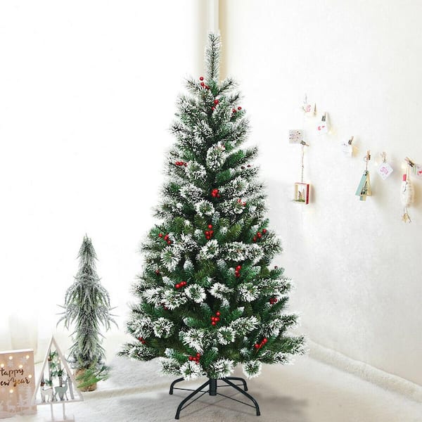 WELLFOR Remote Control Tree 5-ft Pre-lit Flocked Artificial