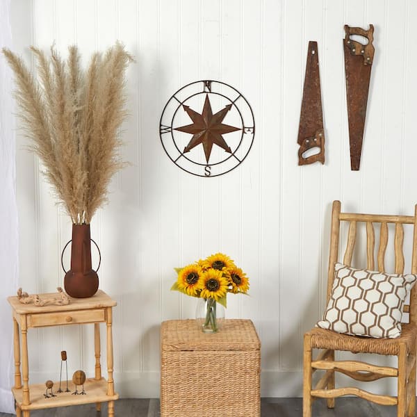 Nearly Natural 18 in. Rustic Nautical Copper Metal Compass Wall Art Decor  7146 - The Home Depot
