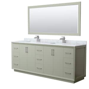 Strada 84 in. W x 22 in. D x 35 in. H Double Bath Vanity in Light Green with White Carrara Marble Top and 70 in. Mirror