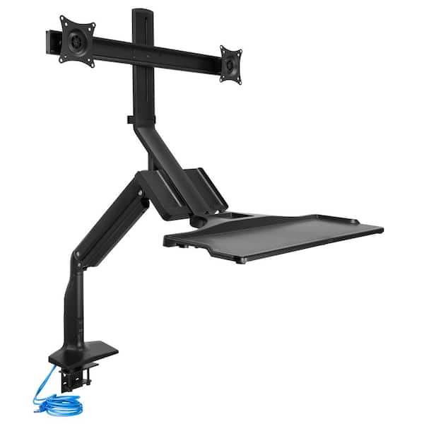 Mount-It 26 in. Rectangular Black Standing Desk Converter with Dual Monitor Arm Mount and Phone Holder