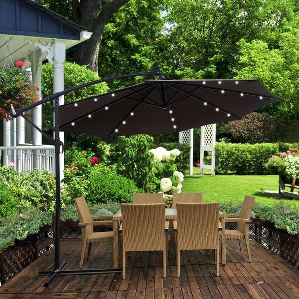 Details about   10ft Outdoor Patio Solar LED Cantilever Hanging Umbrella Canopy Shade w/ Weights 
