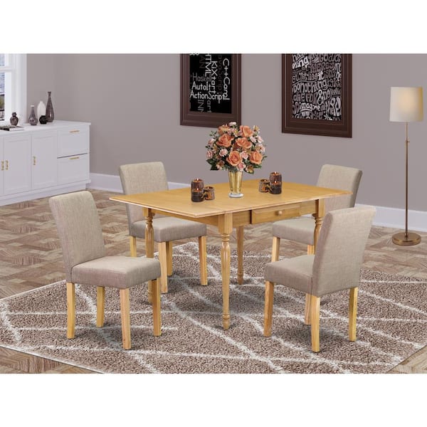 East West Furniture 5-Piece Natural Oak Finish Solid Wood Top - Dining Room Set with Dropleaf (Seats-4)