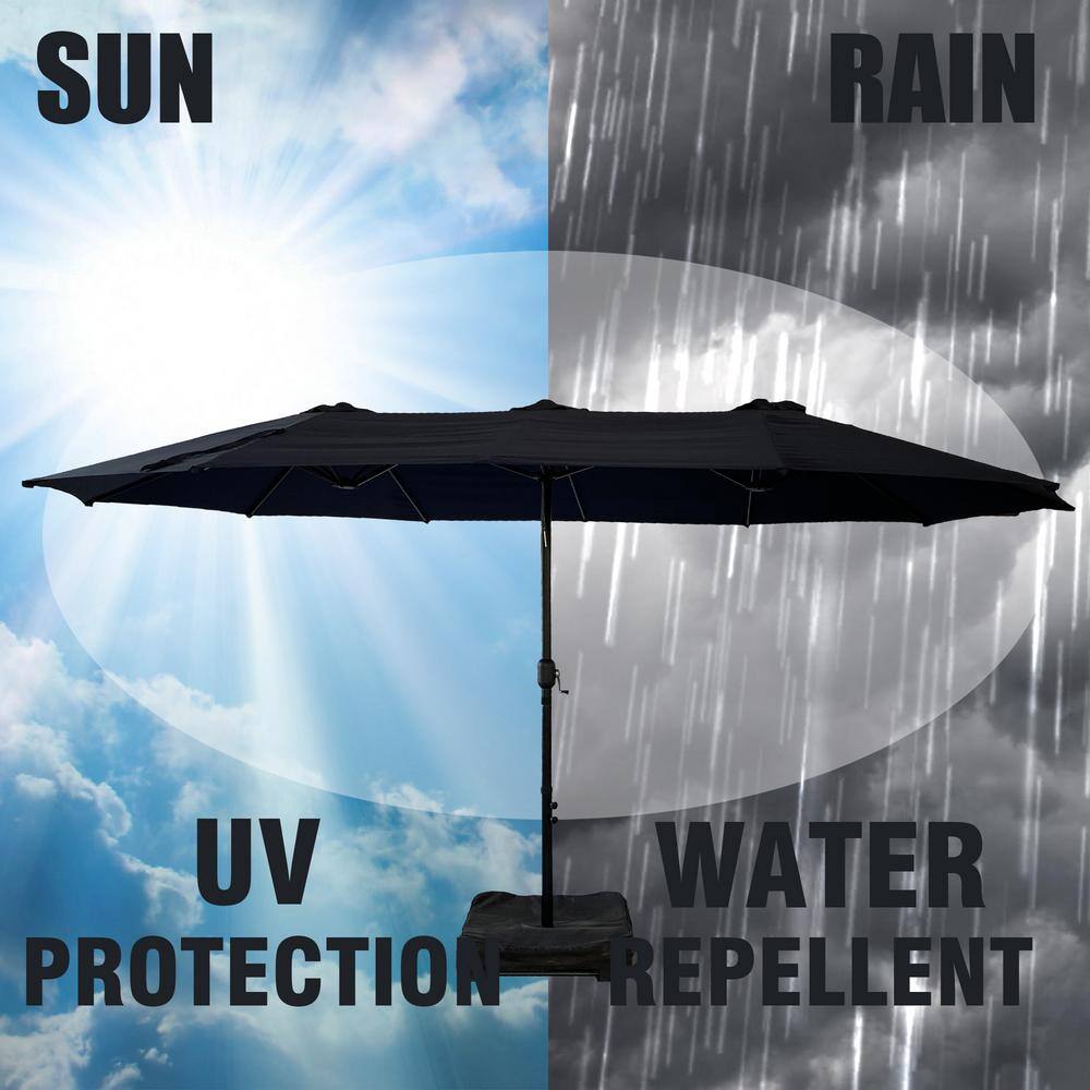 15 ft. Brown Aluminum Market Patio Umbrella with Stand
