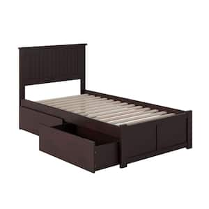 Nantucket Espresso Twin Solid Wood Storage Platform Bed with Flat Panel Foot Board and 2 Bed Drawers