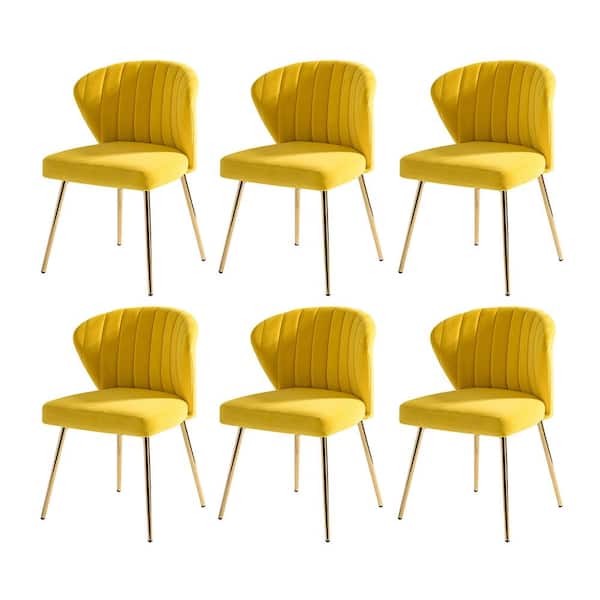JAYDEN CREATION Olinto Yellow Side Chair with Metal Legs Set of 6