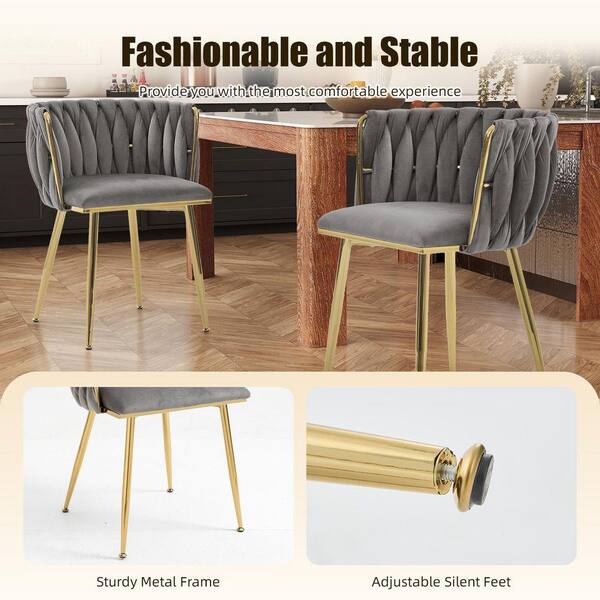 HOMEFUN Modern Gray Velvet Leisure Dining Chair with Metal Legs