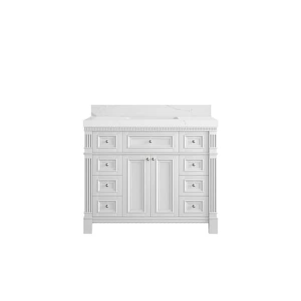 Willow Collections Paris 42 in. W x 22 in. D x 36 in. H Single Sink Bath Vanity in White with 2 in. Calacatta Laza qt. Top