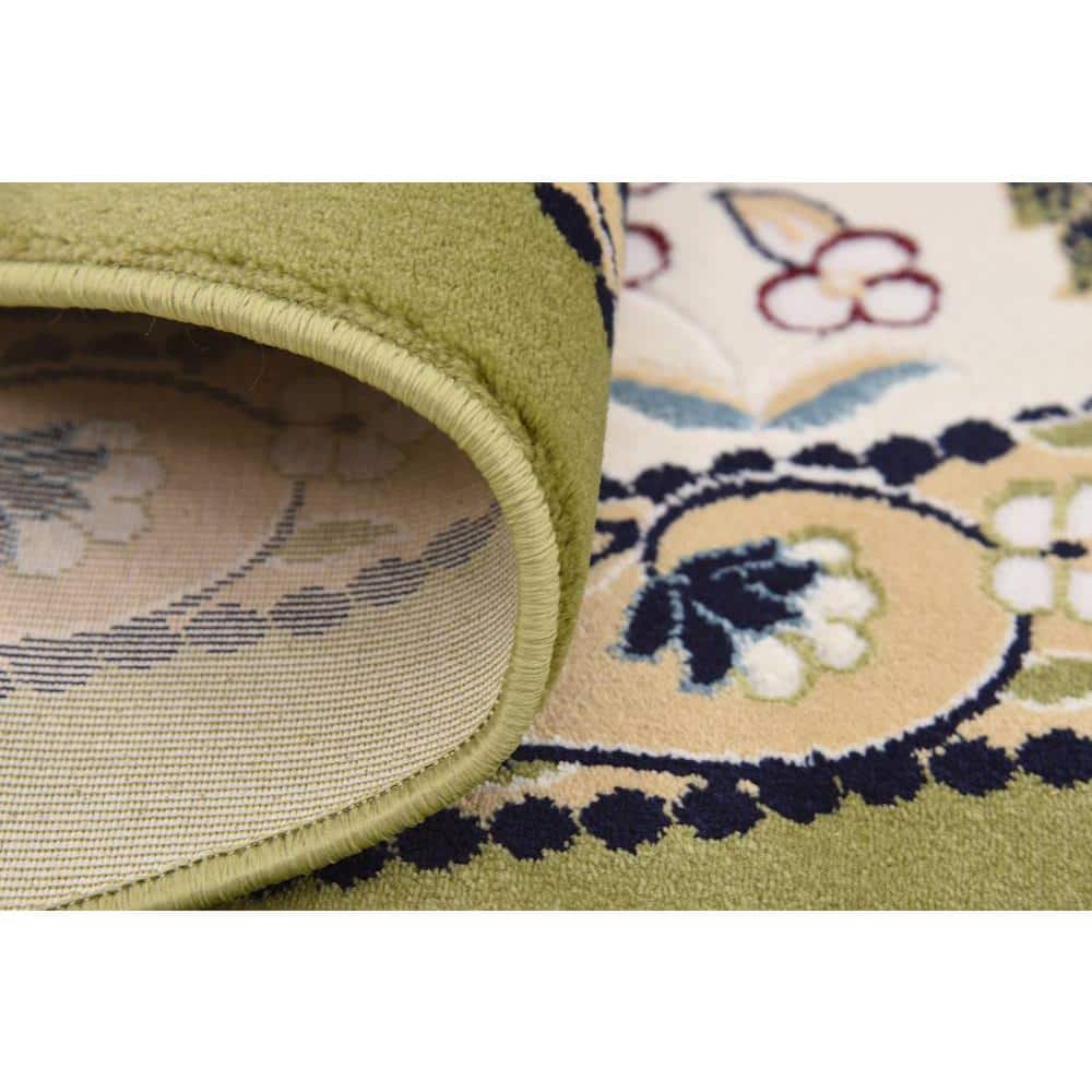 Green Round Stain-Resistant Synthetic Area Rug
