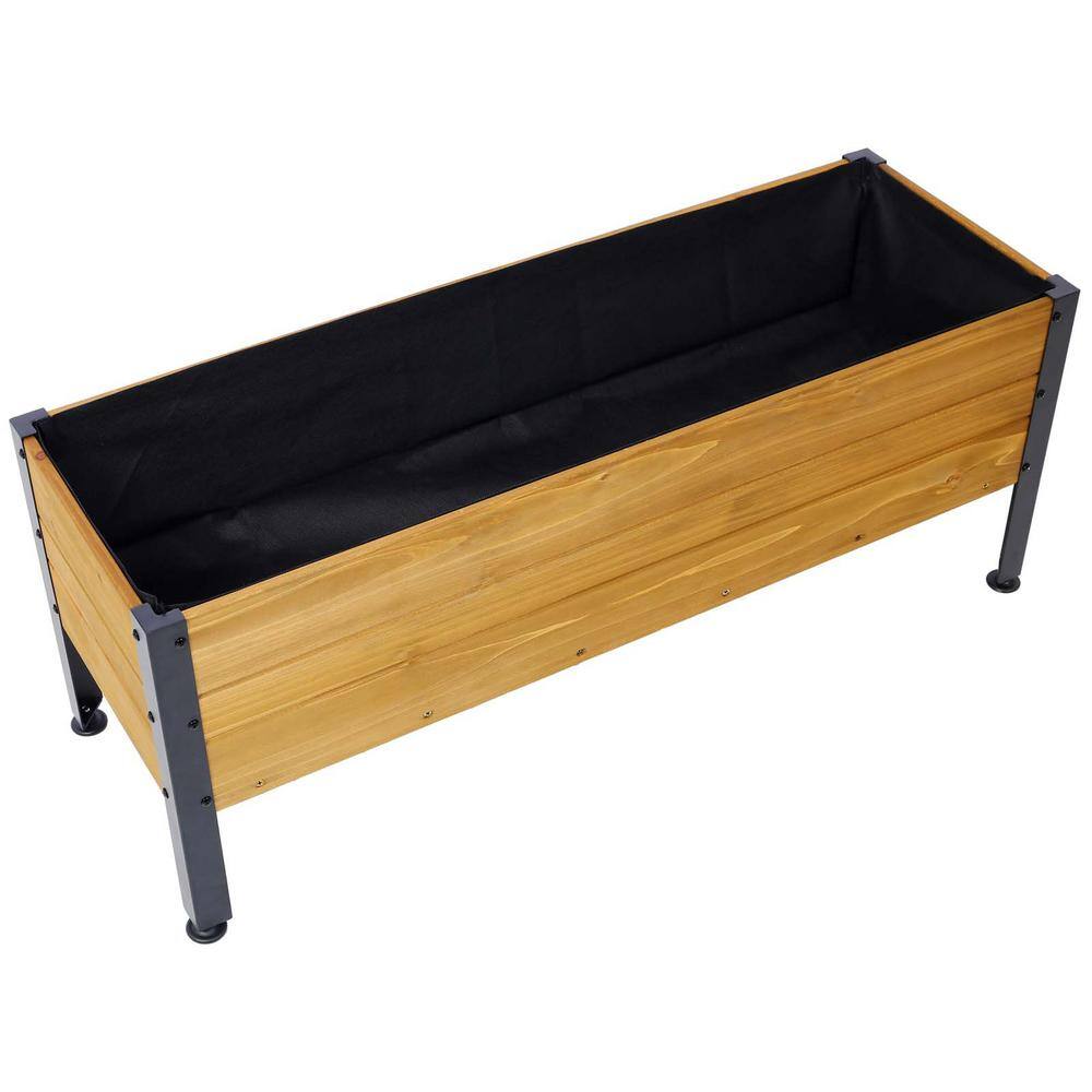 37 in. Brown Fir Wood Rectangular Raised Garden Bed with Black Steel Legs