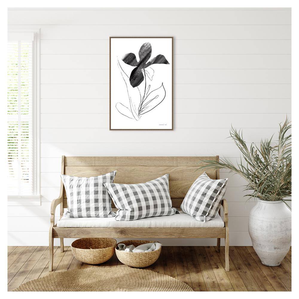 Black and White Abstract Floral Canvas with Bronze Frame