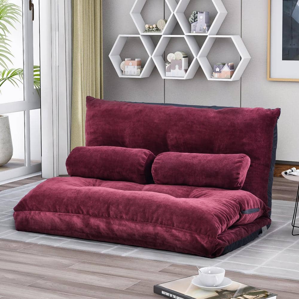 Harper & Bright Designs Red Adjustable Folding Futon Sofa Bed with 2-Pillows WF195034AAD - The Depot