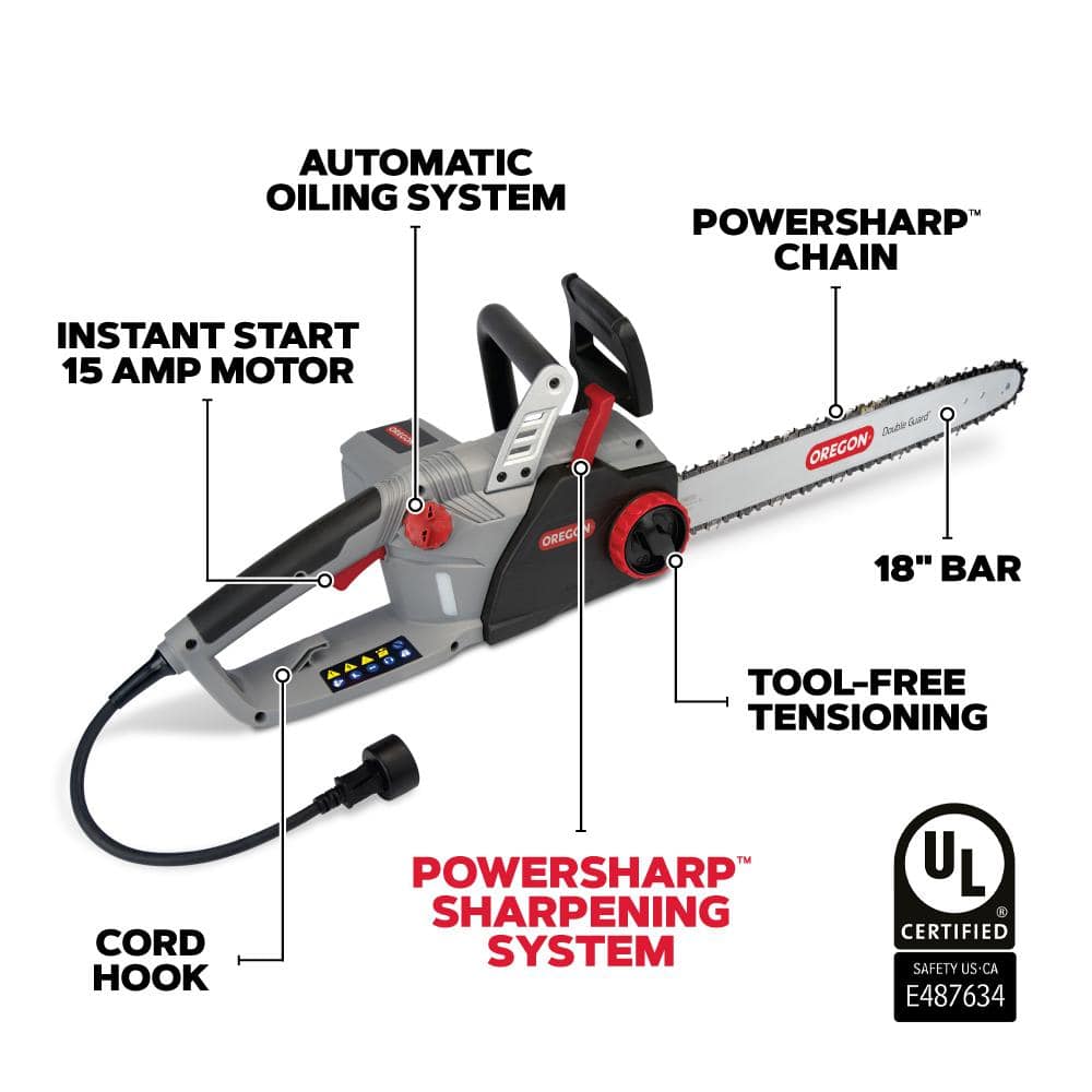 CS1500 Self-Sharpening 15 Amp Corded Electric Chainsaw, 18 in. Bar, Equipped with PowerSharp Saw Chain - 2