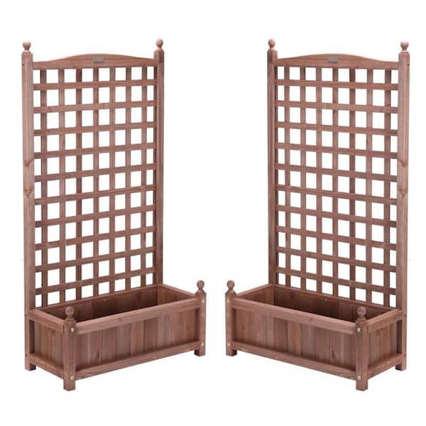 VIVOHOME 60 in. H Free-Standing Wood Planter Raised Beds with Trellis (2-Pack)