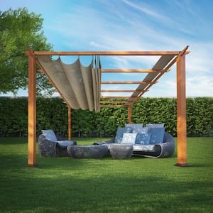 Florence 11 ft. x 11 ft. Aluminum Pergola in Canadian Cedar Finish and Sand Canopy