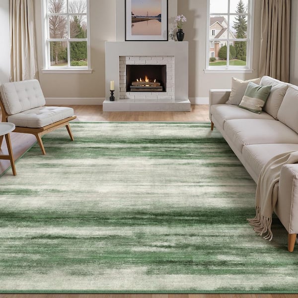 Aegean Sea Green 9 ft. x 12 ft. Washable Modern Abstract Area Rug
