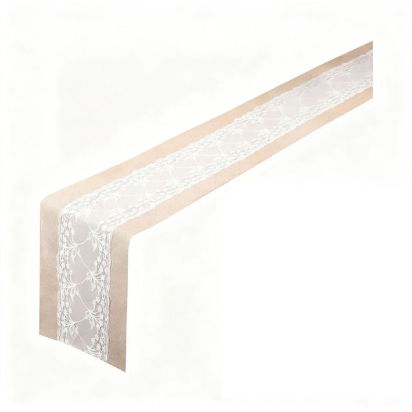 12 in. W x 71 in. L Beige Solid Lace Burlap Table Runner (Set of 12)