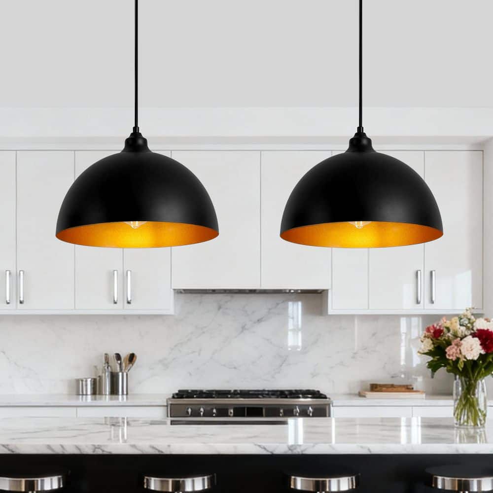 ZSMIHDOH 2-Light Black Modern Pendant Light with Metal Dome Shade