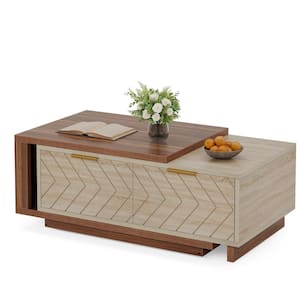 Kerlin 42.13 in. Walnut & Oak Extendable Coffee Table, Rectangle Wood Coffee Table with Sliding Tabletop Hidden Storage