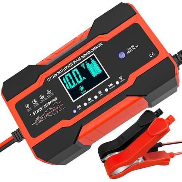 10A Smart Trickle Charger 12V/24V Fully Automatic Battery Maintainer & Desulfator for Car, Truck, Lawn Mower, Boat