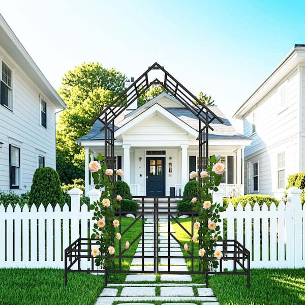 Unbranded 97.24 in. x 80.71 in. Metal Garden Arch Trellis with Gate, Wedding Arches Decoration Trellis