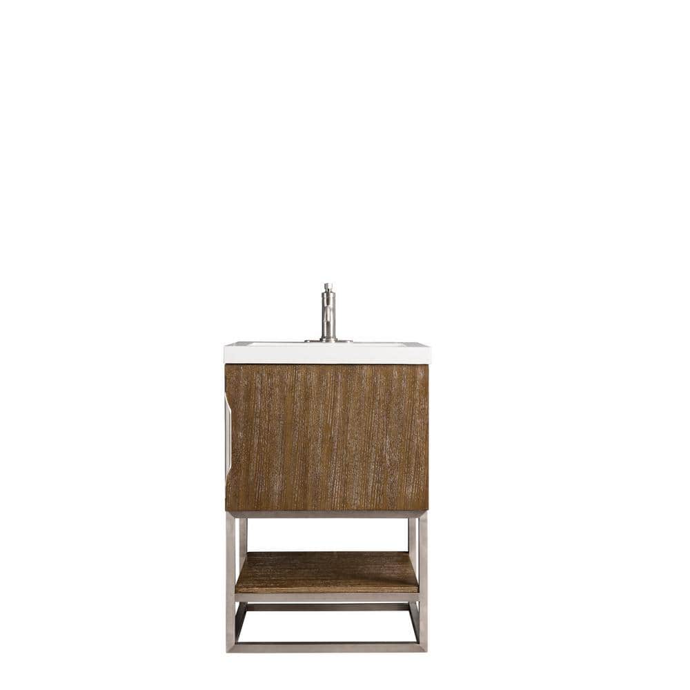 Latte Oak and White Glossy Single Wall-Mount Vanity Set
