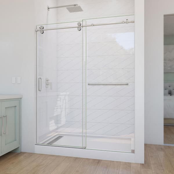 DreamLine Enigma-CXO 60 in. W x 76 in. H Frameless Sliding Shower Door in Brushed Stainless Steel