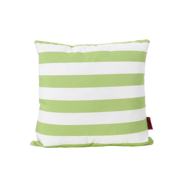 Noble House Coronado Green and White Stripe Square Outdoor Patio Throw Pillow