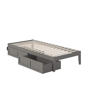 Colorado Grey Twin Extra Long Solid Wood Storage Platform Bed with USB Turbo Charger and 2 Extra Long Drawers