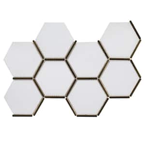 Laurel Brass White 8.5 in. x 14.875 in. Hexagon Honed Marble/Gold Metal Wall and Floor Mosaic Tile (8.78 sq. ft./Case)