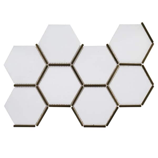 Jeffrey Court Laurel Brass White 8.5 in. x 14.875 in. Hexagon Honed Marble/Gold Metal Wall and Floor Mosaic Tile (8.78 sq. ft./Case)