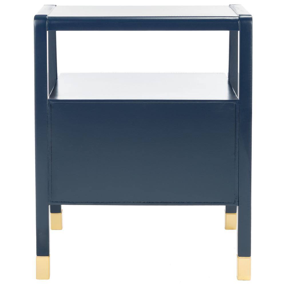 Navy and Gold Rectangular Wood Storage Accent Table with Drawers