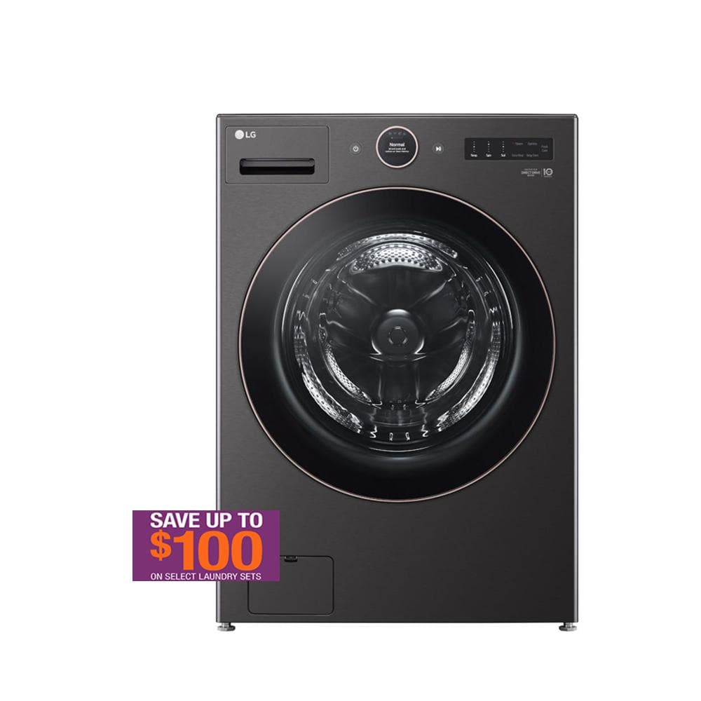 LG 5.0 cu. ft. Stackable SMART Front Load Washer in Black Steel with TurboWash 360 and Allergiene Steam Cleaning