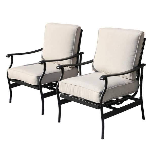 LOKATSE HOME Outdoor Dining Swivel Chairs Patio Sling Rocker Chair with Steel Metal Frame Set of 2 Beige 