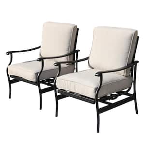Metal Cushioned Outdoor Dining Chair with Beige Cushion (2-Pack)