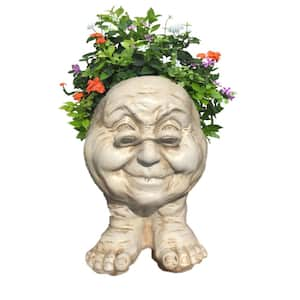 12 in. Antique White Grandma Violet the Muggly Statue Face Planter Holds a 4 in. Pot