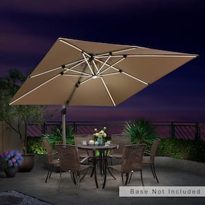 10 ft. Square Solar powered LED Patio Umbrella Outdoor Cantilever Umbrella Heavy Duty Sun Umbrella in Beige