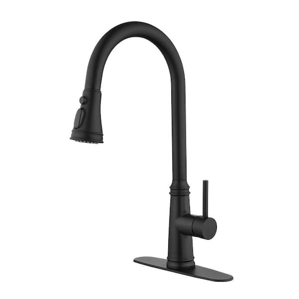 FLG Single Handle Pull Down Sprayer Kitchen Faucet with Advanced Spray Stainless Steel Kitchen Sink Faucets in Matte Black