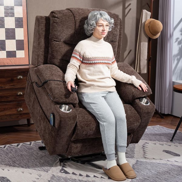 aisword Brown Extended Footrest and Extra Wide Comfort Chenille