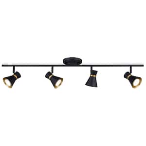 Alto 3 ft. 4-Light Matte Black Gold Satin Brass MCM Hard Wired Fixed Track Lighting Kit Metal with Cylinder Head