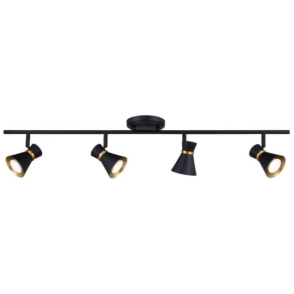 VAXCEL Alto 3 ft. 4-Light Matte Black Gold Satin Brass MCM Hard Wired Fixed Track Lighting Kit Metal with Cylinder Head