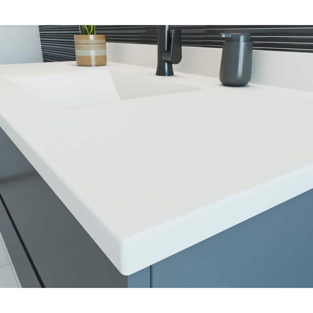 White Engineered Solid Surface Single Sink Bathroom Vanity Top