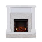 Johnna 48 in. Faux Stone Media Electric Fireplace in White
