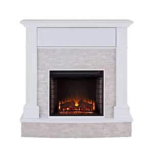 Johnna 48 in. Faux Stone Media Electric Fireplace in White