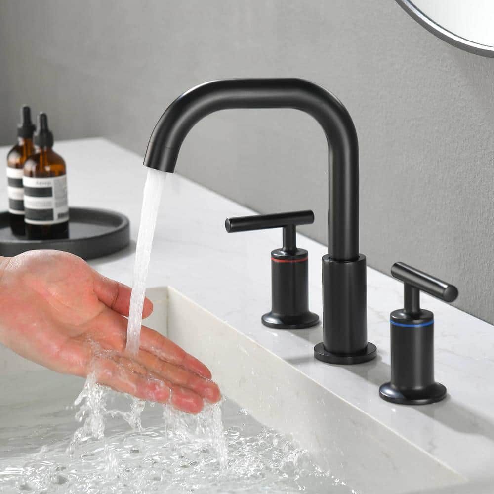 Matte Black Brass 8-Inch Widespread Bathroom Faucet with Lever Handles