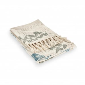 Charlie Blue and Off White Brick Cotton Throw Blanket