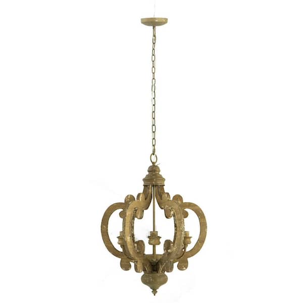 6 Light Brown Farmhouse Rustic Wood Chandelier for Dining Room Kitchen Entryway with Adjustable Chain No Bulbs Included