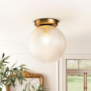 Corder 9.8 in. 1-Light Gold Modern Bubble Flush Mount with Checkered Glass Globe Shade for Dining/Living Room Bedroom